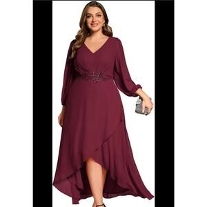Ever Pretty Applique Chiffon formal Burgundy Dress Size 18 wedding MOTB Party
